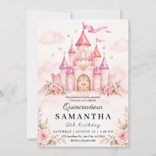 Convite de Quince Anos do Castelo da Princesa Rosa
