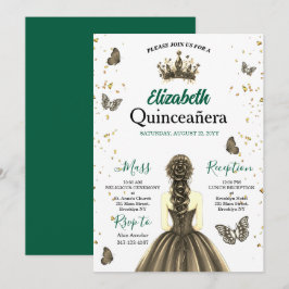 Convite de Quince Anos em Dourado Esmeralda Verde