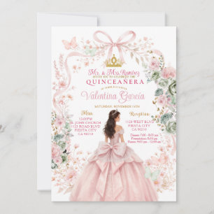 Convite de Quince Anos Floral Rosa com Laço Elegan