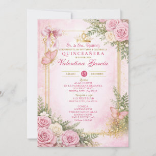 Convite de Quince Anos Rosa Blush em Espanhol
