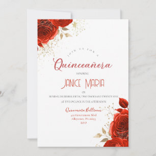 Convite de Quince Anos Rosa Vermelha e Dourada