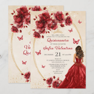 Convite de Quince Anos Vermelho e Dourado