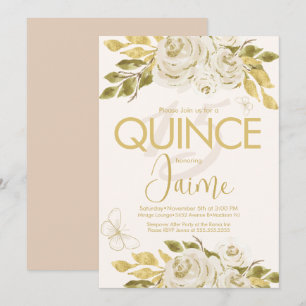 Convite de Quince com Florais Rosa Marfim Monogram