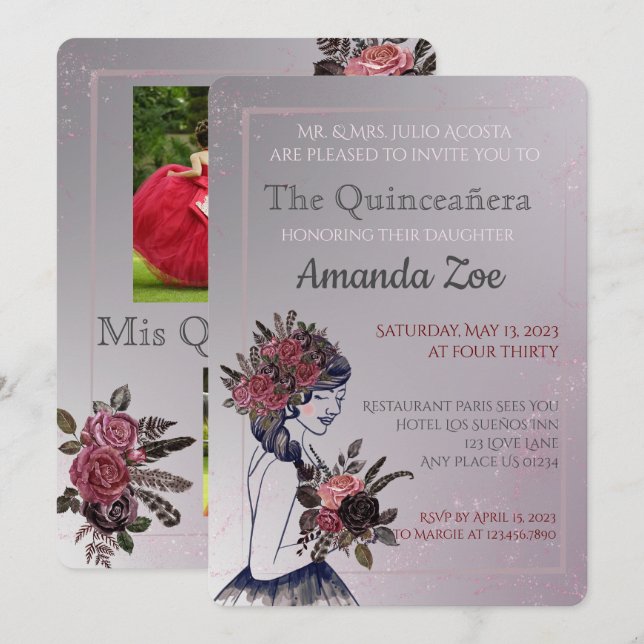 Convite de Quinceañera (Frente/Verso)
