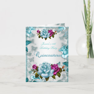 Convite de Quinceanera 15 anos Azul Teal Branco Ro