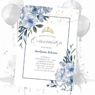 Convite de Quinceañera Azul Empoeirado