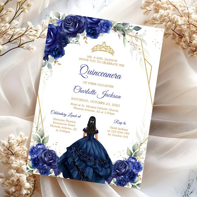 Convite de Quinceanera Azul Marinho (Criador carregado)