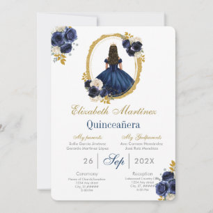 Convite de Quinceanera azul-marinho
