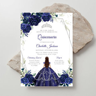 Convite de Quinceanera Azul Marinho Prata