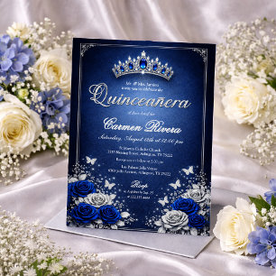 Convite de Quinceanera Azul Real e Prata