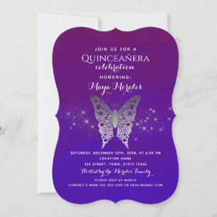 Convite de Quinceanera Azul Real Roxo