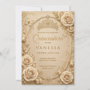 Convite de Quinceanera Bege e Dourado