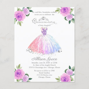 Convite de Quinceanera Bilíngue Colorido Econômico