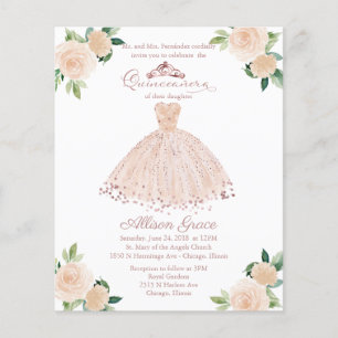 Convite de Quinceanera Bilingue de Orçamento Rosa