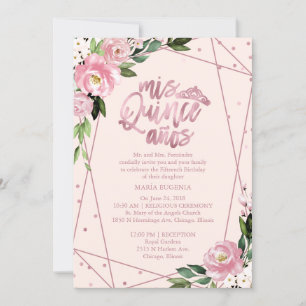 Convite de Quinceanera Bilíngue Rosa Rubor
