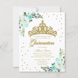 Convite de Quinceanera Bilingue Tiara Azul Teal