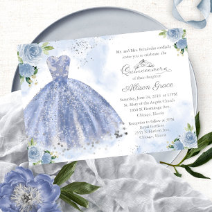 Convite de Quinceanera Bilíngue Vestido Azul Claro