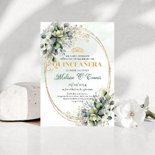 Convite de Quinceañera Boêmio em Verde Sálvia Aqua