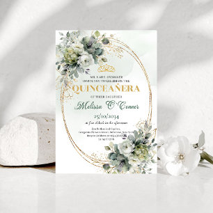 Convite de Quinceañera Boho Elegante com Folhagem