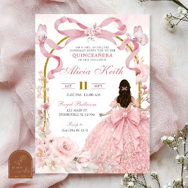 Convite de Quinceanera Borboleta Coquete Laço Rosa