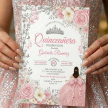 Convite de Quinceañera Borboleta Prata Rosa Corada