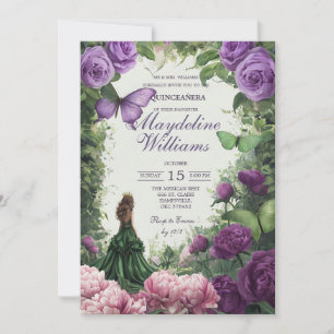 Convite de Quinceañera Borboleta Roxa Encantada