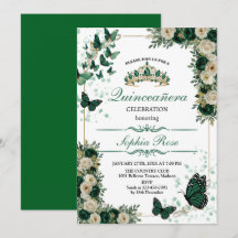 Convite de Quinceañera Borboleta Verde Esmeralda