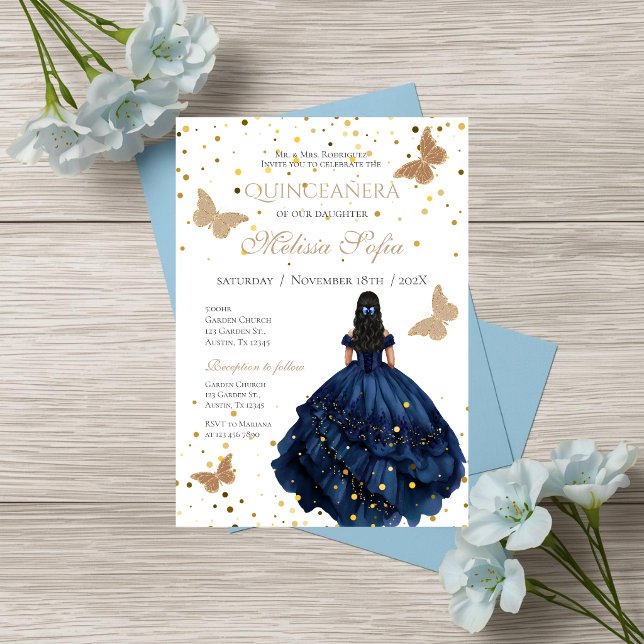 Convite de Quinceanera Borboletas Azul Real (Criador carregado)