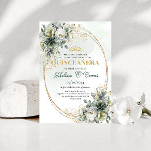 Convite de Quinceañera Botânico em Verde Poeirento