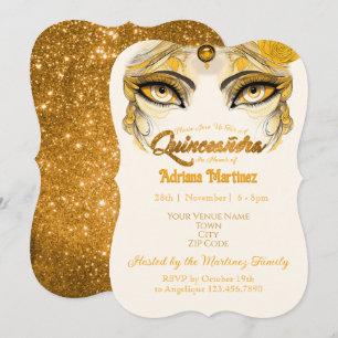Convite de Quinceañera Brilho Dourado