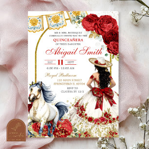 Convite de Quinceanera Charra com Rosa Branca e Ve