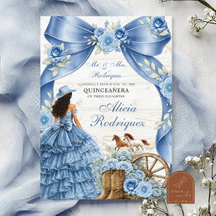 Convite de Quinceanera Charra Coquete Azul Empoeir