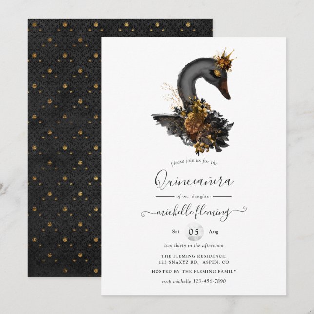 Convite de Quinceañera Cisne Negro (Frente/Verso)