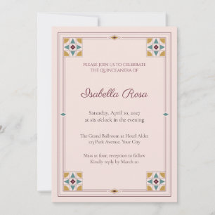 Convite de Quinceanera com Azulejo Mosaico Rosado