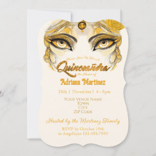 Convite de Quinceañera com Brilho Dourado