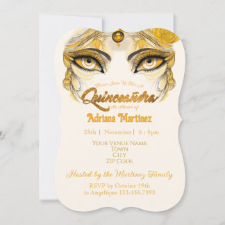 Convite de Quinceañera com Brilho Dourado