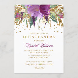 Convite de Quinceanera com Brilho Floral Âmbar
