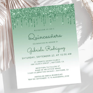 Convite de Quinceañera com Brilho Verde e Efeito D