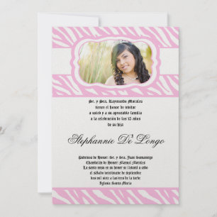 Convite de Quinceanera com Estampa de Zebra Rosa 5