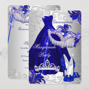 Convite de Quinceanera com Fantasia de Vestido Azu