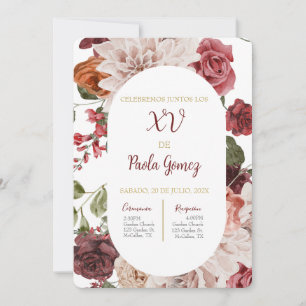 Convite de quinceanera com flores coloridas