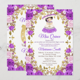 Convite de Quinceanera com Flores Roxas