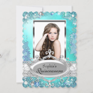 Convite de Quinceanera com Foto Brilho Oceano Joia