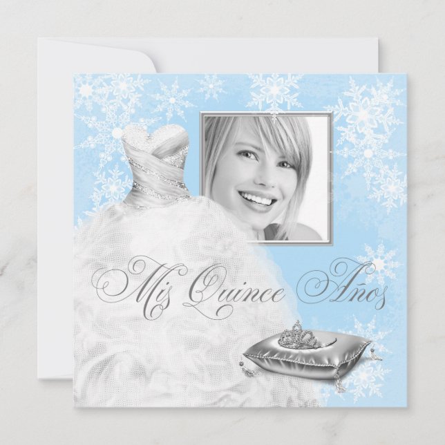 Convite de Quinceanera com Foto de Floco de Neve A (Frente)