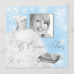 Convite de Quinceanera com Foto de Floco de Neve A
