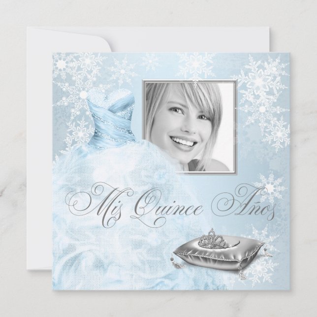 Convite de Quinceanera com Foto de Floco de Neve A (Frente)