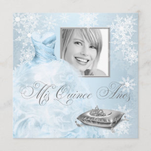 Convite de Quinceanera com Foto de Floco de Neve A