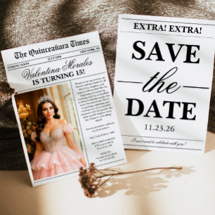 Convite de Quinceanera com Foto de Jornal Único Mo