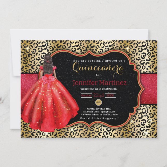 Convite de quinceañera com foto de leopardo (Frente)