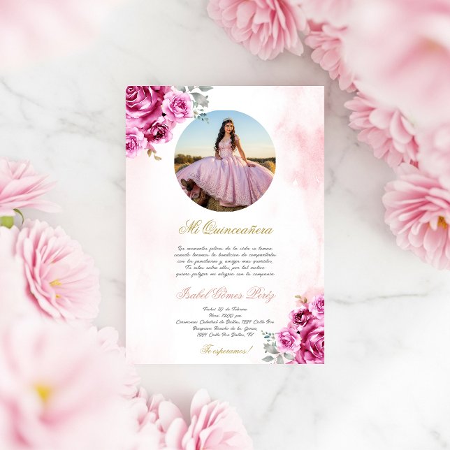 Convite de Quinceanera com foto em espanhol (Criador carregado)